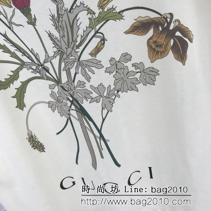 GUCCI古馳 19ss春季新款 人物吹嗩呐 後背花朵印花圖案 純棉汗布短袖 男女同款 ydi1736